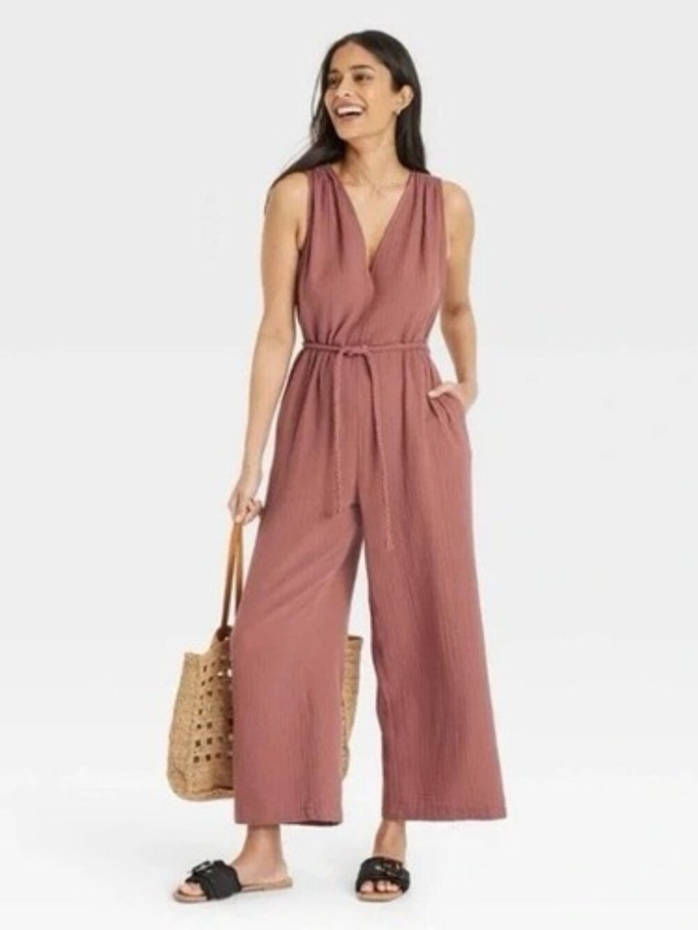 Universal Threads Jumpsuit Sleeveless Gauzy Pockets 100% Cotton Pink Womens XXL